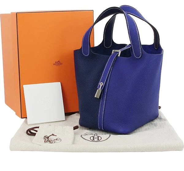 Hermes Picotin Lock PM / 18 Cazac Clemence Blue Electric Blue Ankle Silver Hardware