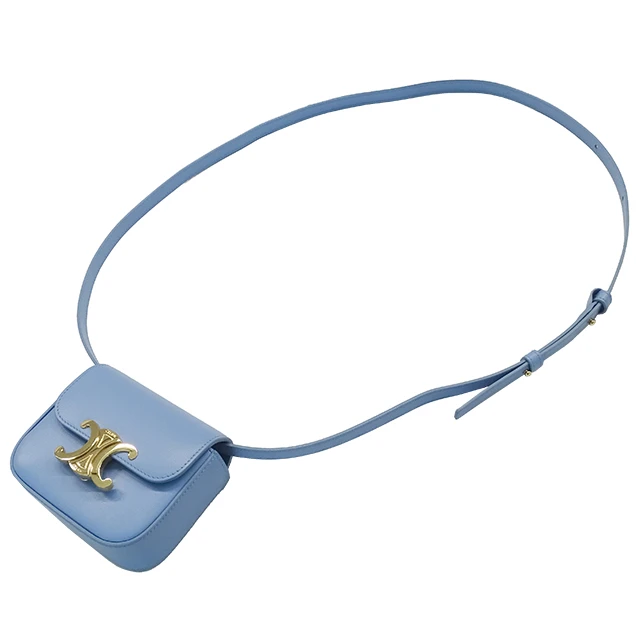 Celine Mini Triomphe Shiny Calfskin Celeste Light Blue Shoulder Bag