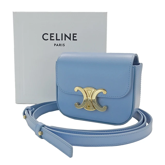 Celine Mini Triomphe Shiny Calfskin Celeste Light Blue Shoulder Bag