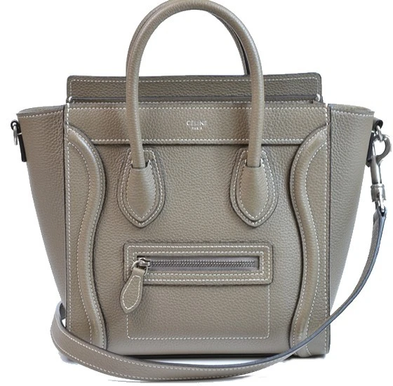 Celine Greige Leather Nano Luggage Tote Bag
