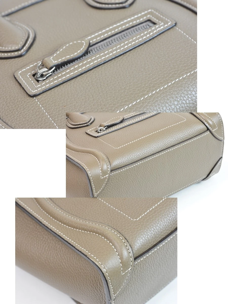 Celine Greige Leather Nano Luggage Tote Bag