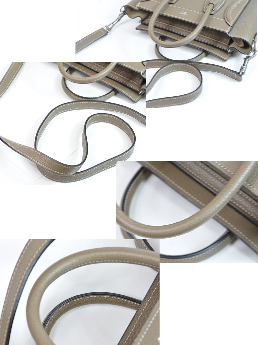 Celine Greige Leather Nano Luggage Tote Bag