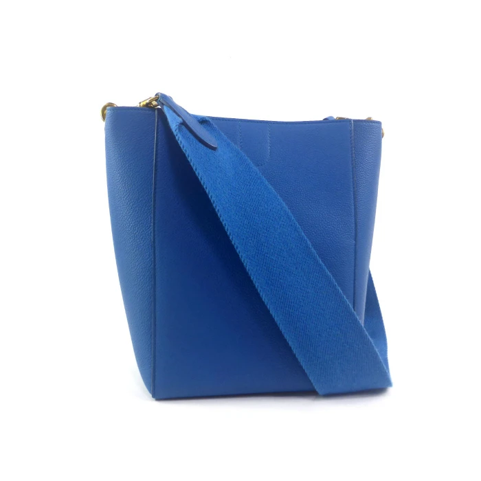 Celine Teel Blue Leather Small Sangle Bucket Bag