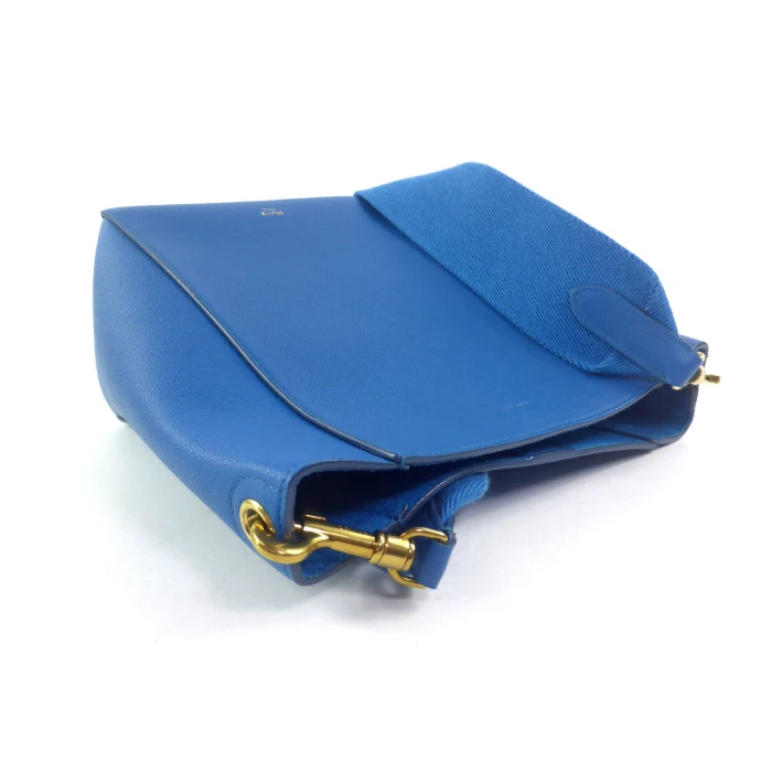 Celine Teel Blue Leather Small Sangle Bucket Bag