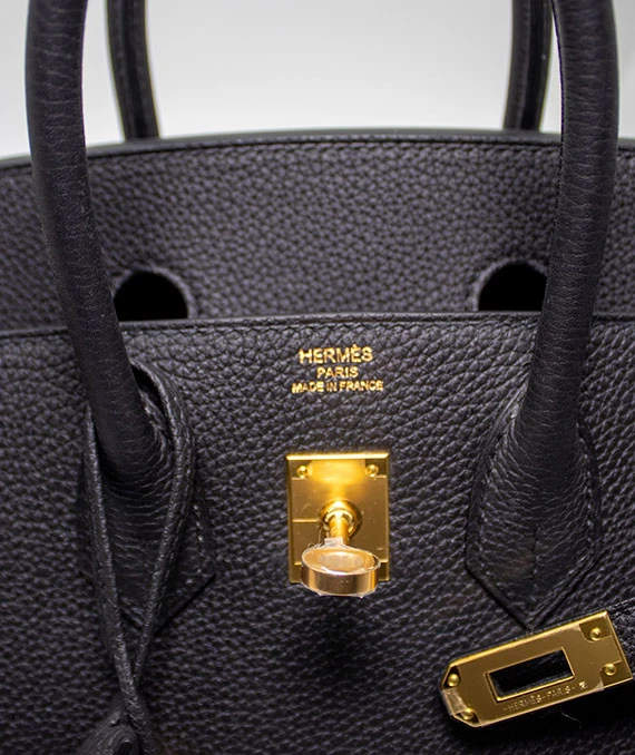 Hermes Birkin (Stamp U) Size 25 Togo Leather handbag in Black with Gold Hardware Brand New Year 2022
