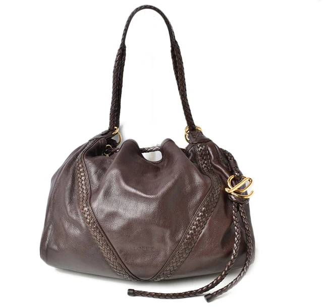 Loewe Dark Brown Nappa Leather Vintage Woven Hobo Bag with Pouch