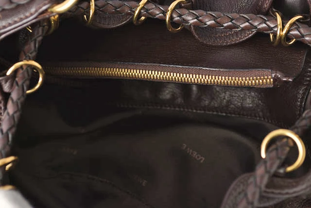 Loewe Dark Brown Nappa Leather Vintage Woven Hobo Bag with Pouch