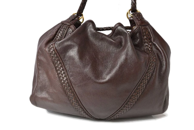 Loewe Dark Brown Nappa Leather Vintage Woven Hobo Bag with Pouch