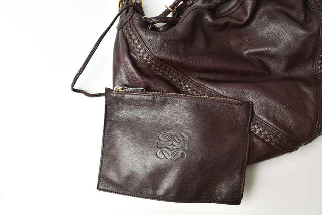 Loewe Dark Brown Nappa Leather Vintage Woven Hobo Bag with Pouch