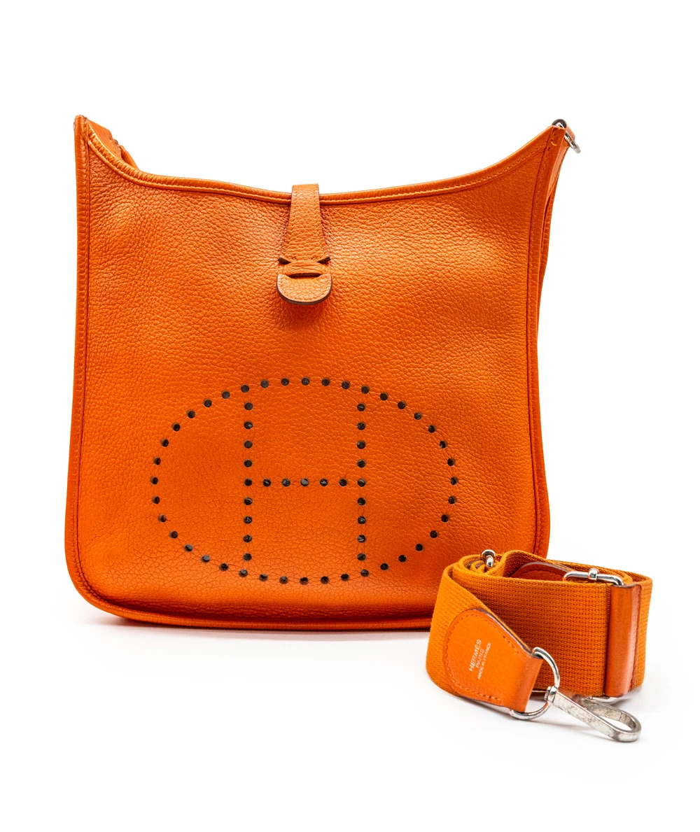 Hermes Size 28 Orange Color Fe Clemence Leather Evelyne III PM bag