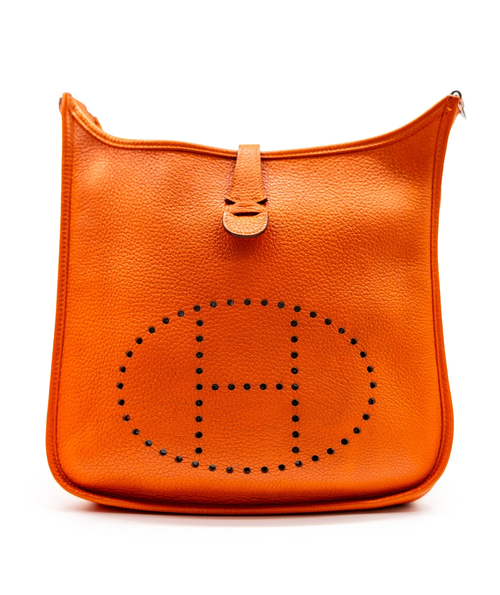 Hermes Size 28 Orange Color Fe Clemence Leather Evelyne III PM bag