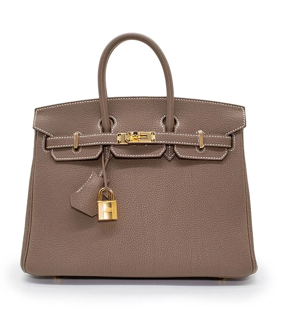 Hermes Birkin (Stamp U) Size 25 Togo Leather handbag in Etoupe with Gold Hardware Brand New Year 2022