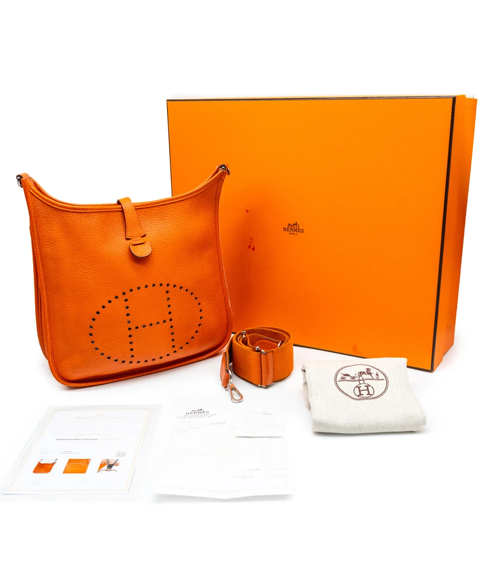Hermes Size 28 Orange Color Fe Clemence Leather Evelyne III PM bag