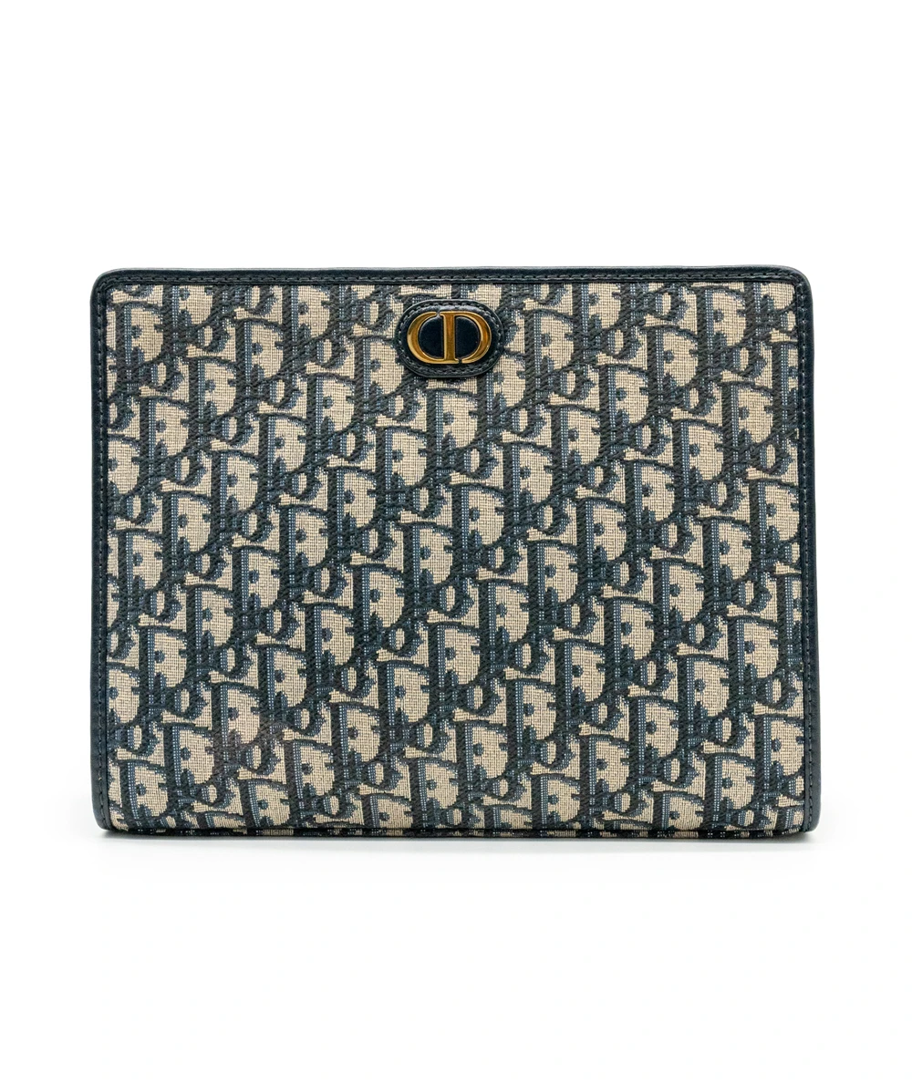 Dior Blue and Beige Oblique Canvas 30 Montaigne Pouch