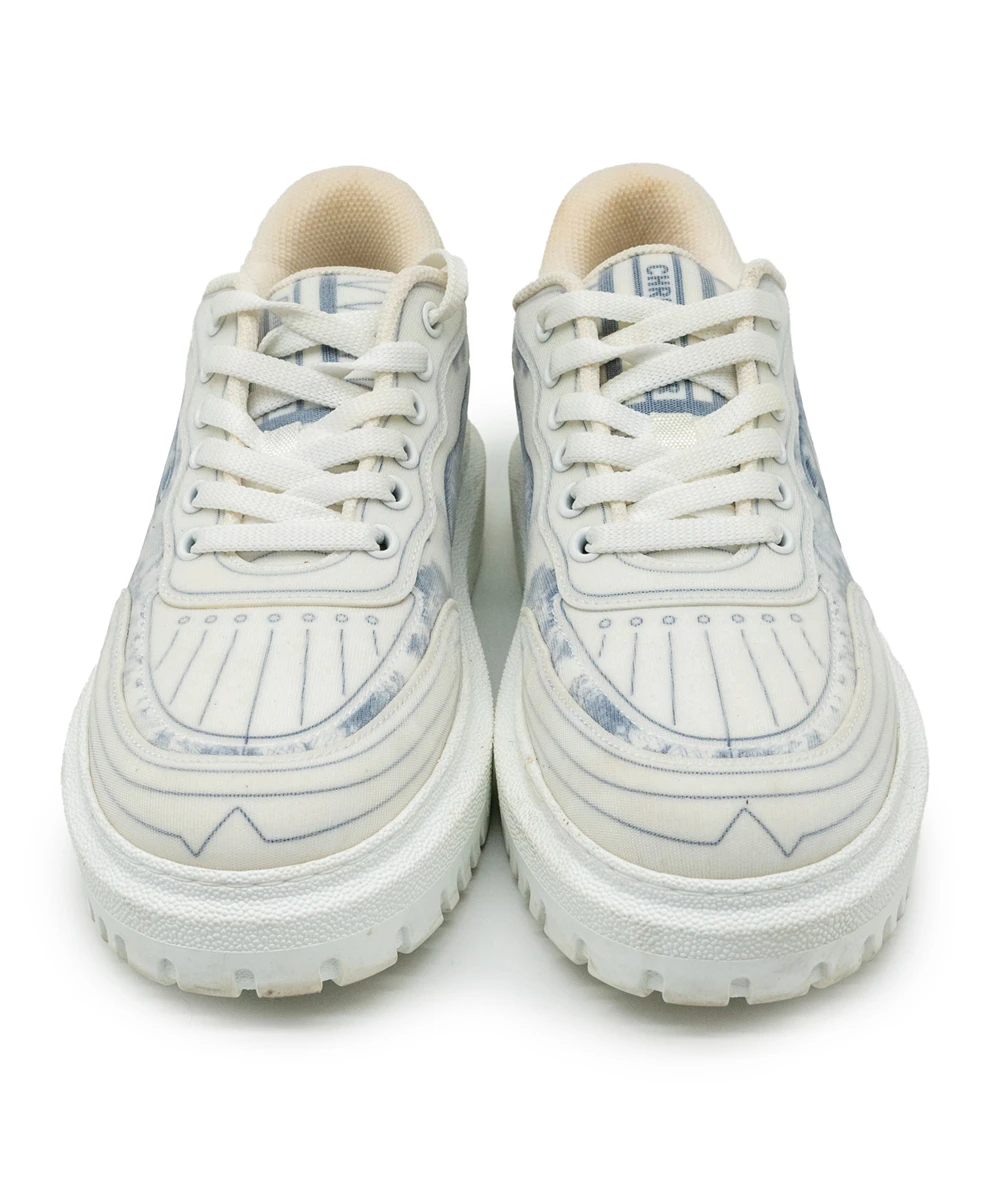 Dior Size 38.5 Blue and White Toile De Jouy Technical Fabric Addict Women's Sneakers