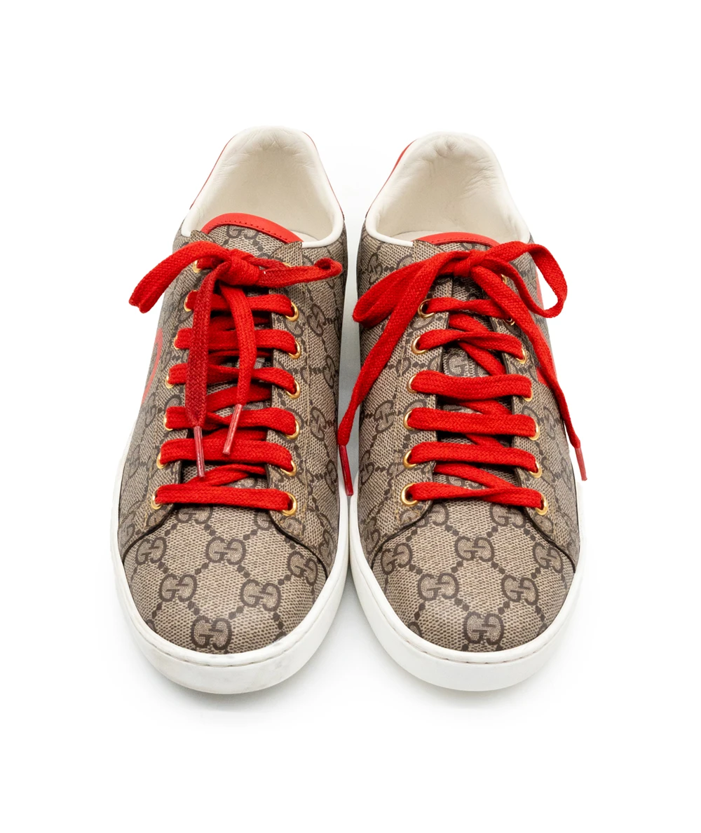 Gucci Size 38.5 Brown Canvas and Leather Ace Sneakers