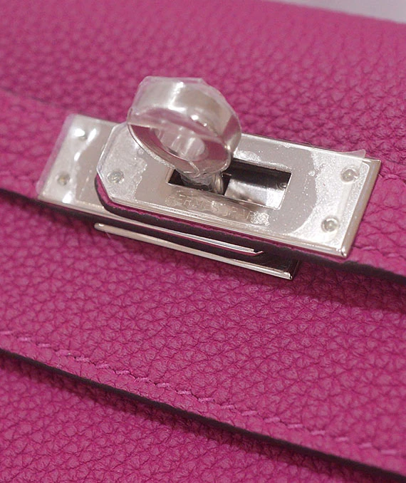 Hermes Kelly Size 25 Rose Purple Handbag in Togo Leather with Outside Stitching and Palladium hardware