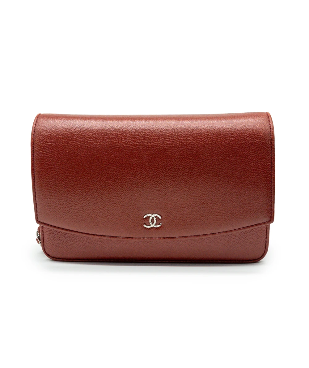 Chanel Red Caviar Leather Wallet On Chain Shoulder / Crossbody Bag