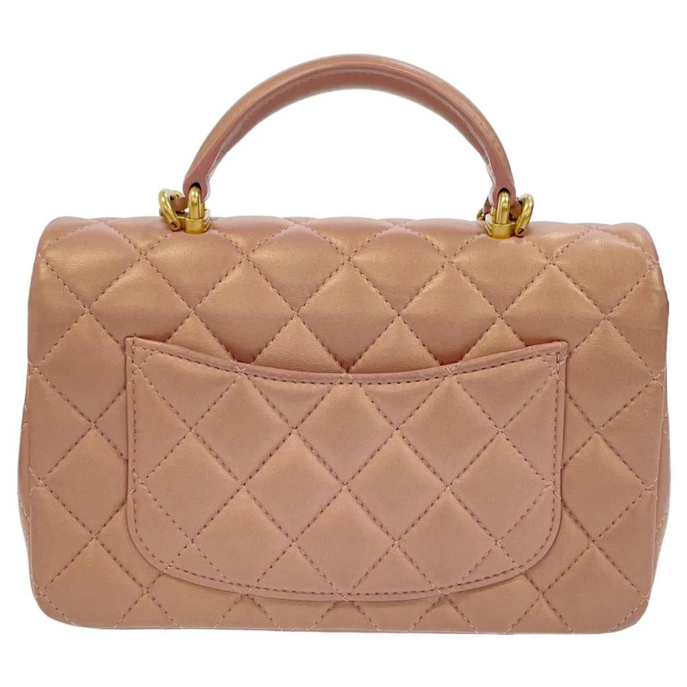 Chanel Metallic Pink Lambskin Leather Mini Top Handle Bag