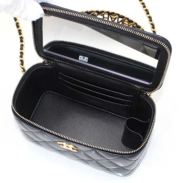 Chanel Black Matlasse Coco Lambskin Leather Vanity Bag