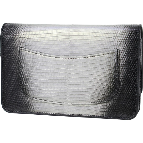 Chanel Black and Silver Lizard Skin Wallet On Chain Bag