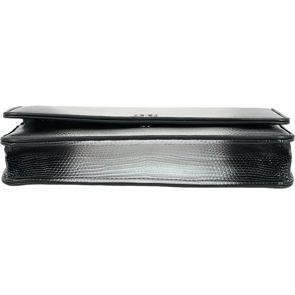 Chanel Black and Silver Lizard Skin Wallet On Chain Bag