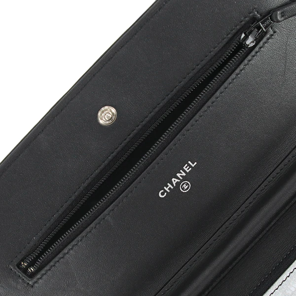 Chanel Black and Silver Lizard Skin Wallet On Chain Bag