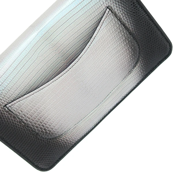 Chanel Black and Silver Lizard Skin Wallet On Chain Bag