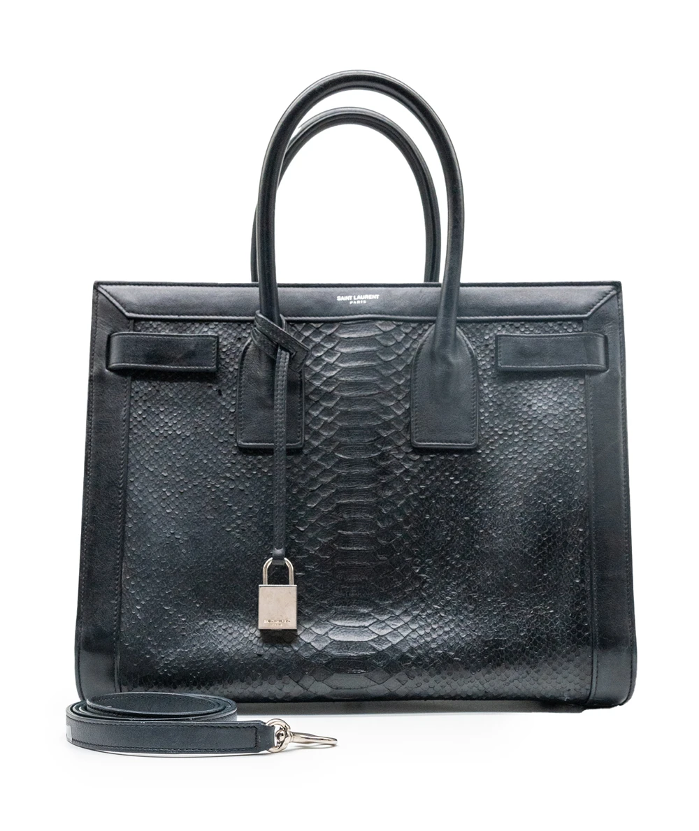 Saint Laurent Black Python Embossed and Leather Small Classic Sac De Jour Tote