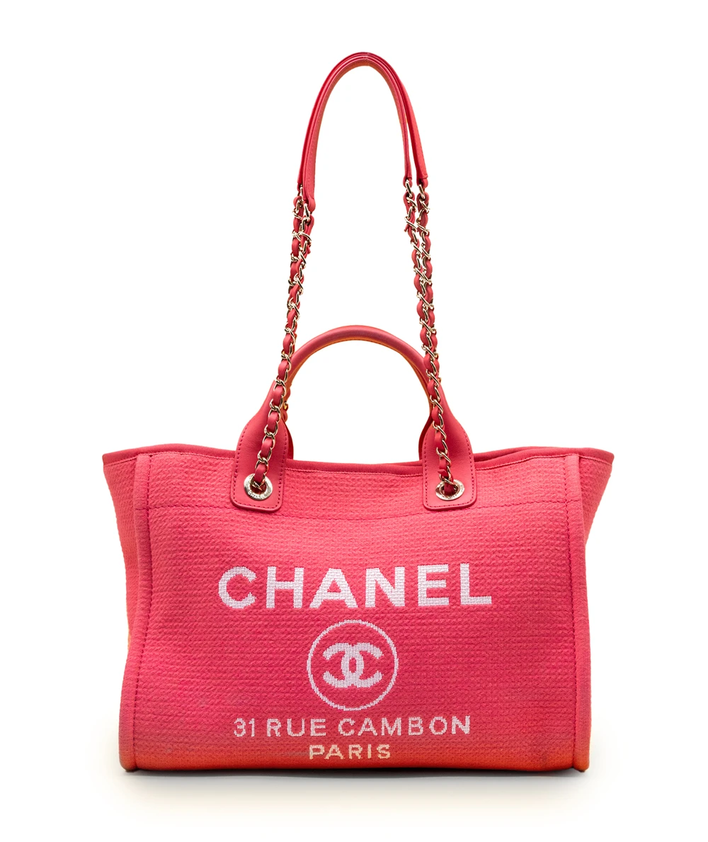 Chanel Deauville Medium Size Pink Color Canvas Tote Bag