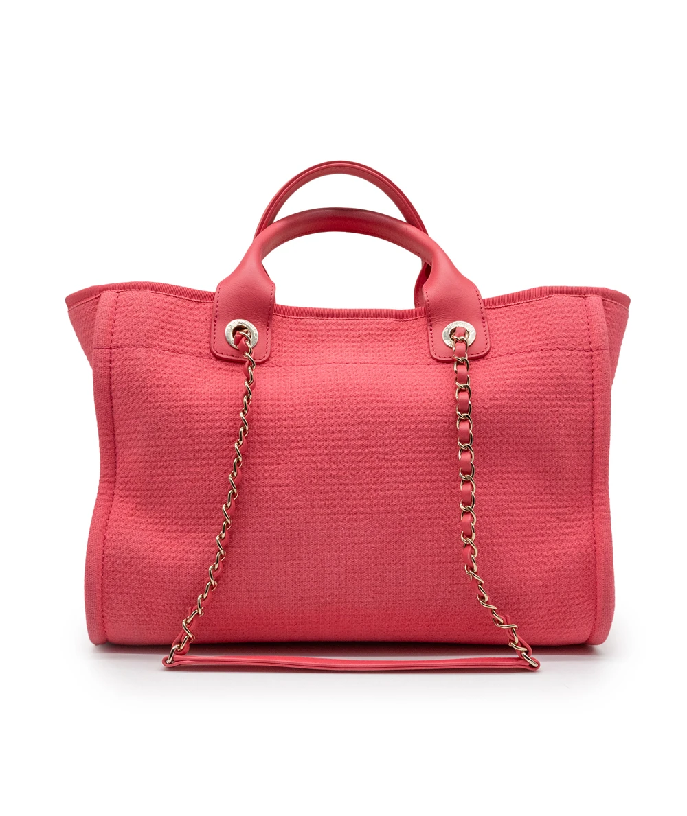 Chanel Deauville Medium Size Pink Color Canvas Tote Bag