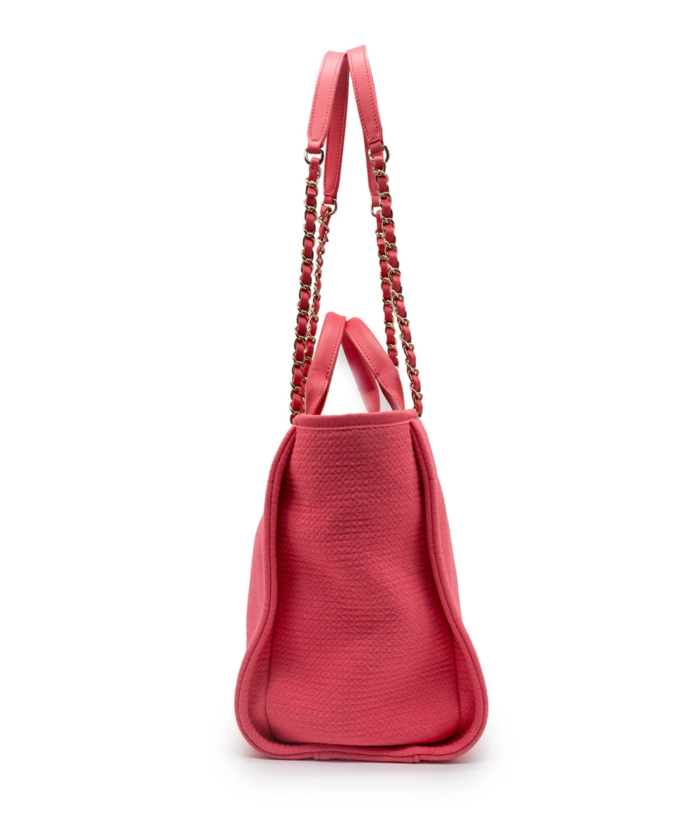 Chanel Deauville Medium Size Pink Color Canvas Tote Bag