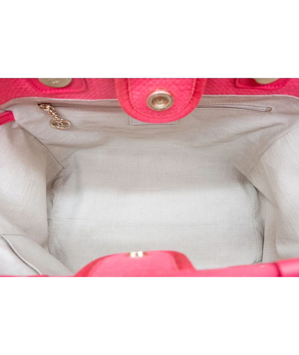 Chanel Deauville Medium Size Pink Color Canvas Tote Bag