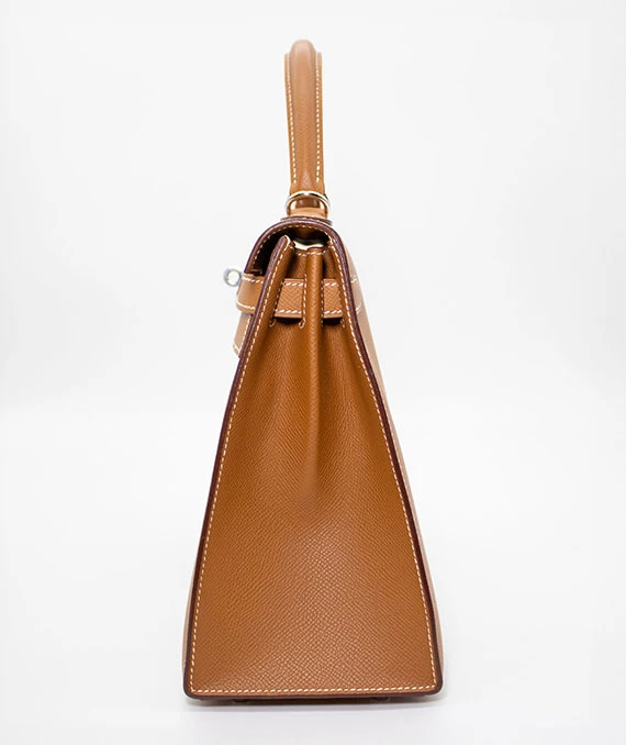 Hermes Size 28 Kelly Epsom Leather Handbag in Gold Color with Palladium Hardware