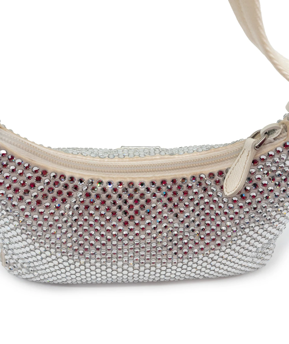 Prada White Satin Crystal Embellished Re-Edition 2000 Baguette