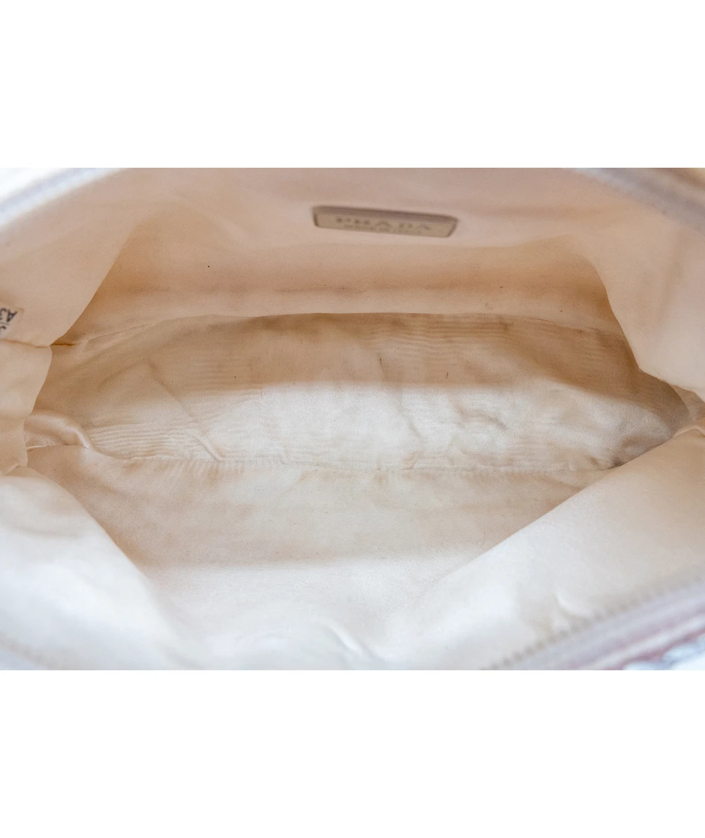 Prada White Satin Crystal Embellished Re-Edition 2000 Baguette