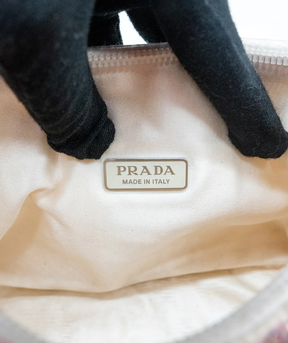 Prada White Satin Crystal Embellished Re-Edition 2000 Baguette