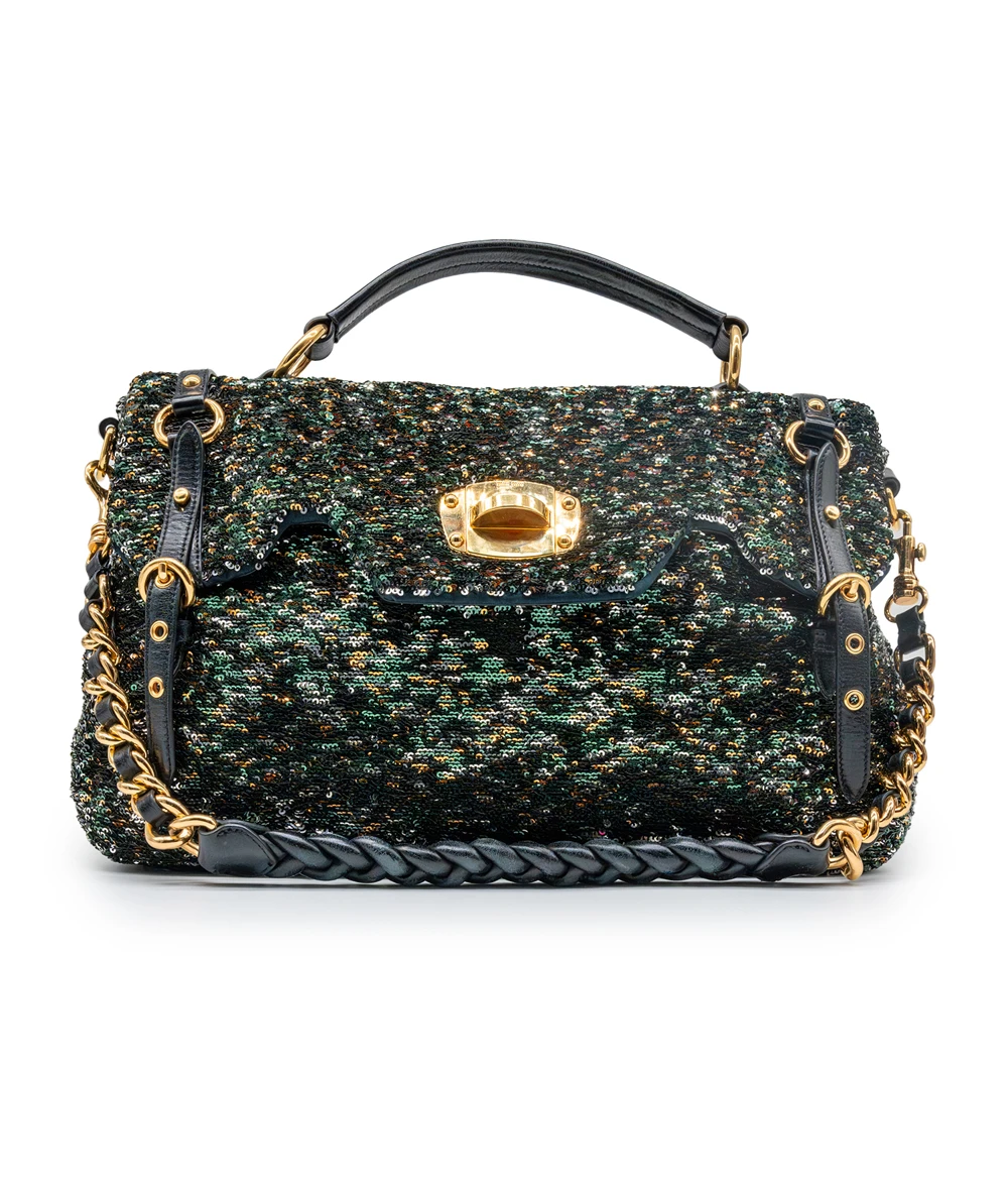 Miu Miu Multicolor Paillette Sequins Turnlock Top Handle Bag