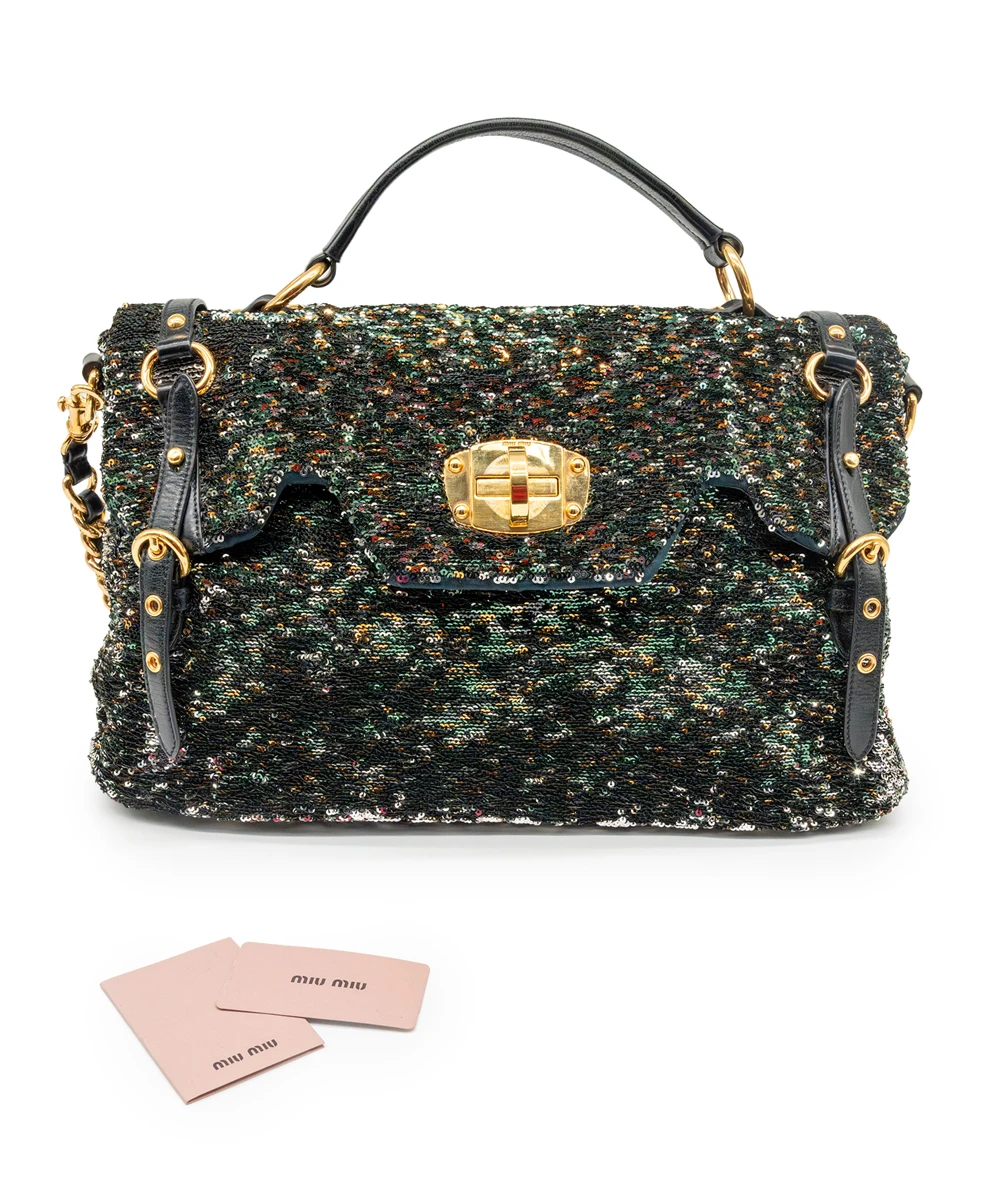 Miu Miu Multicolor Paillette Sequins Turnlock Top Handle Bag