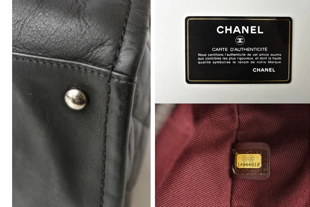 Chanel Vintage Leather Quilted Stitch Black Bowling Bag