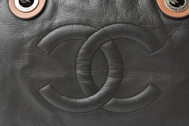 Chanel Vintage Leather Quilted Stitch Black Bowling Bag