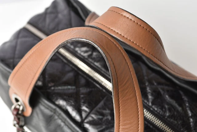 Chanel Vintage Leather Quilted Stitch Black Bowling Bag