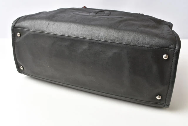 Chanel Vintage Leather Quilted Stitch Black Bowling Bag