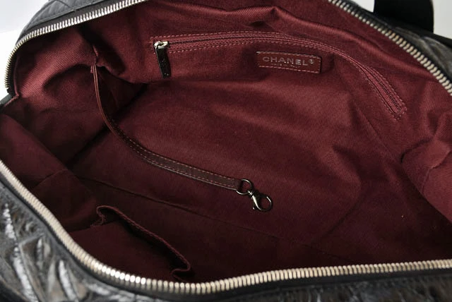 Chanel Vintage Leather Quilted Stitch Black Bowling Bag