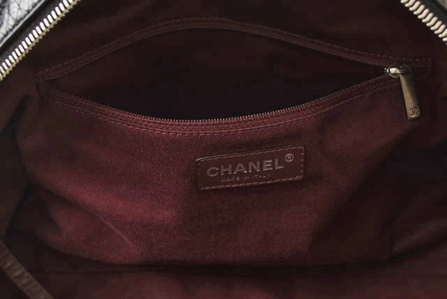 Chanel Vintage Leather Quilted Stitch Black Bowling Bag