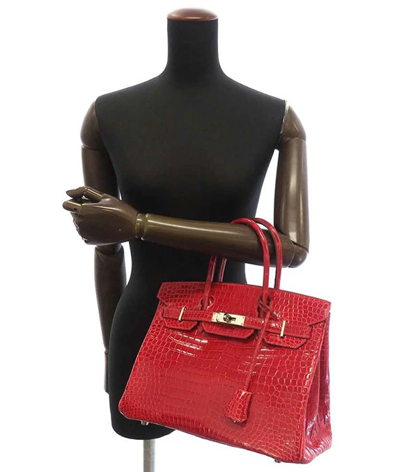 Hermes 2004 Porosus Crocodile Leather Birkin Handbag size 30 in Blaze with Palladium Hardware