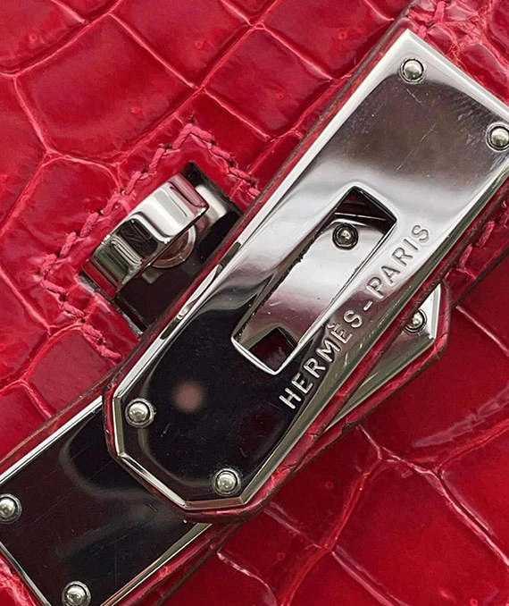 Hermes 2004 Porosus Crocodile Leather Birkin Handbag size 30 in Blaze with Palladium Hardware