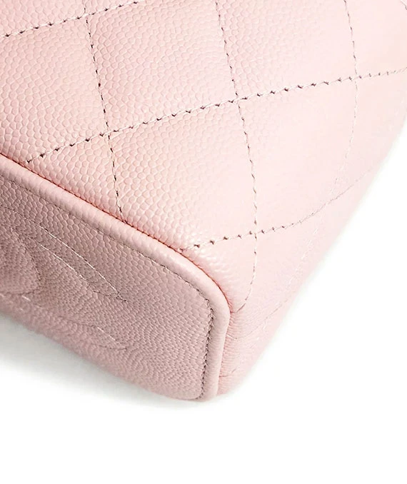 CHANEL Matelasse Light Pink Classic Small Vanity Case with Chain in Caviar Leather with Champagne Gold Hardware