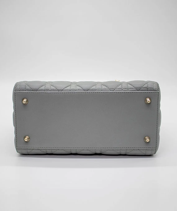 Christian Dior Grey Color Cannage Lambskin Leather Medium Lady Dior Satchel Bag