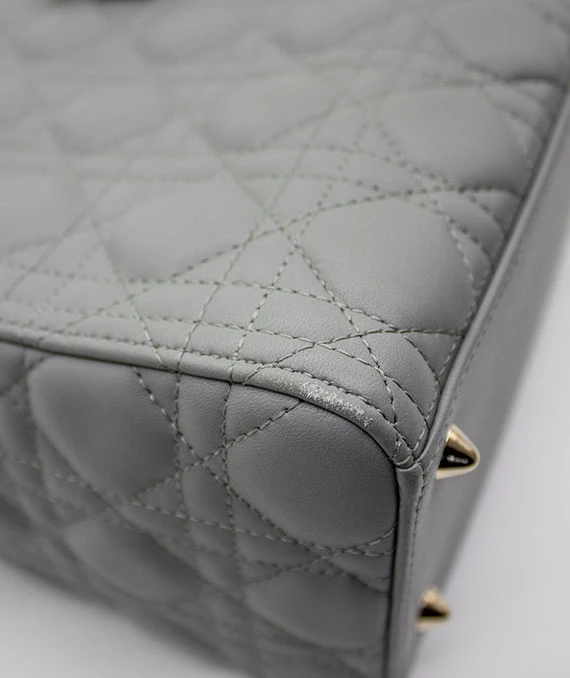 Christian Dior Grey Color Cannage Lambskin Leather Medium Lady Dior Satchel Bag